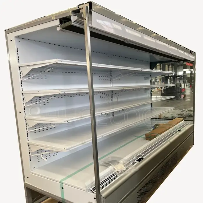 Hugecool 1400L display freezer for supermarket  multideck open chiller air curtain refrigerator for meat vegetable fruits