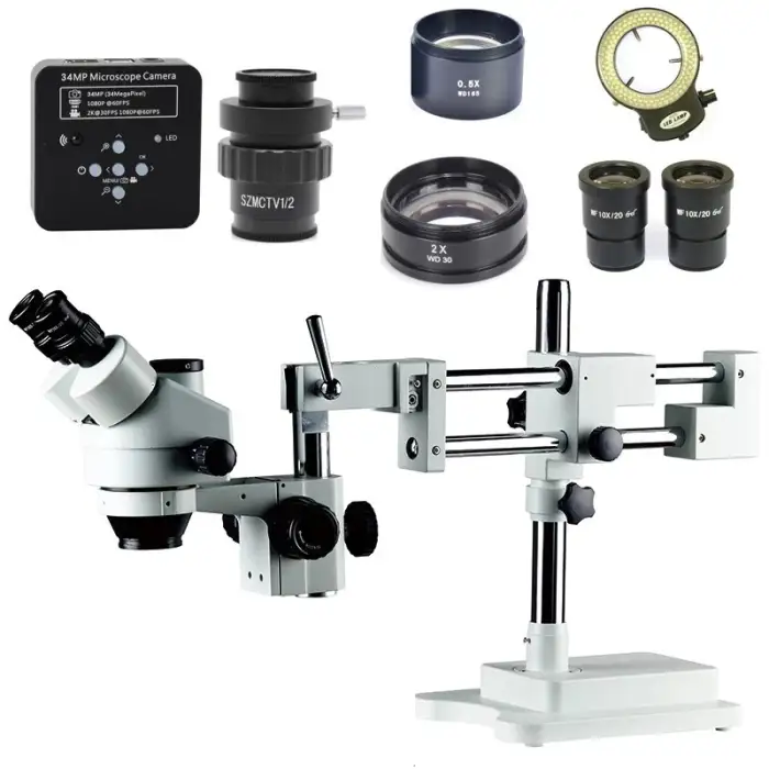 3.5X-180X Continuous Zoom Trinocular stereo microscope With 34MP microscope camera