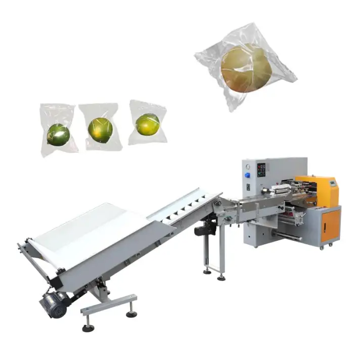 Fully Automatic Lemon Passion Fruit Walter Mandarin Mangosteen Flow Packing Machine With Plastic Bag