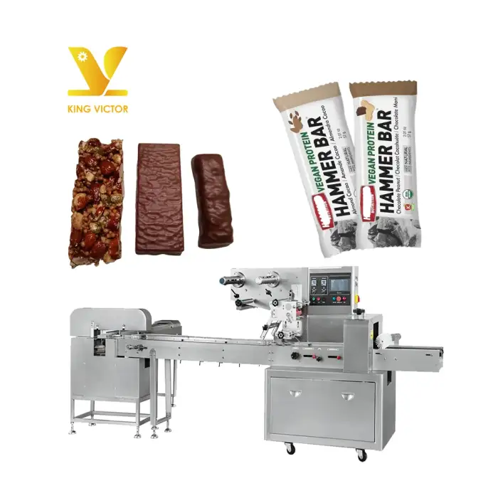 High speed pillow type flow pack packing machine cookies bread chocolate energy protein bar packaging machine