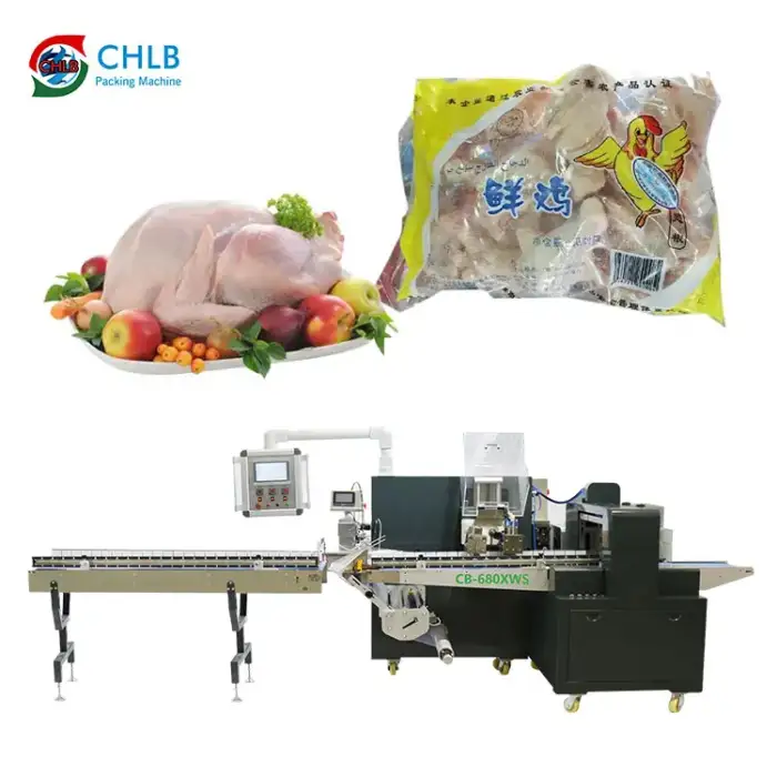 Fully automatic horizontal frozen chicken packaging fresh meat whole chicken pillow packing machine