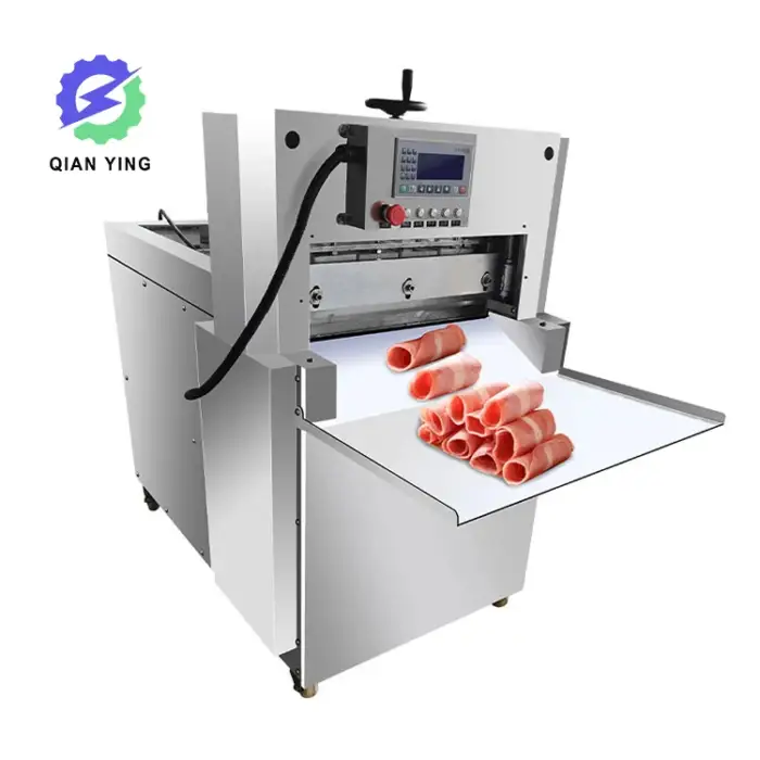 Automatic Industrial Vertical 190Mm Two Blades Salmon Fillet Steak Fish Slicer Meat Roll Slicer  Frozen Meat Slicer