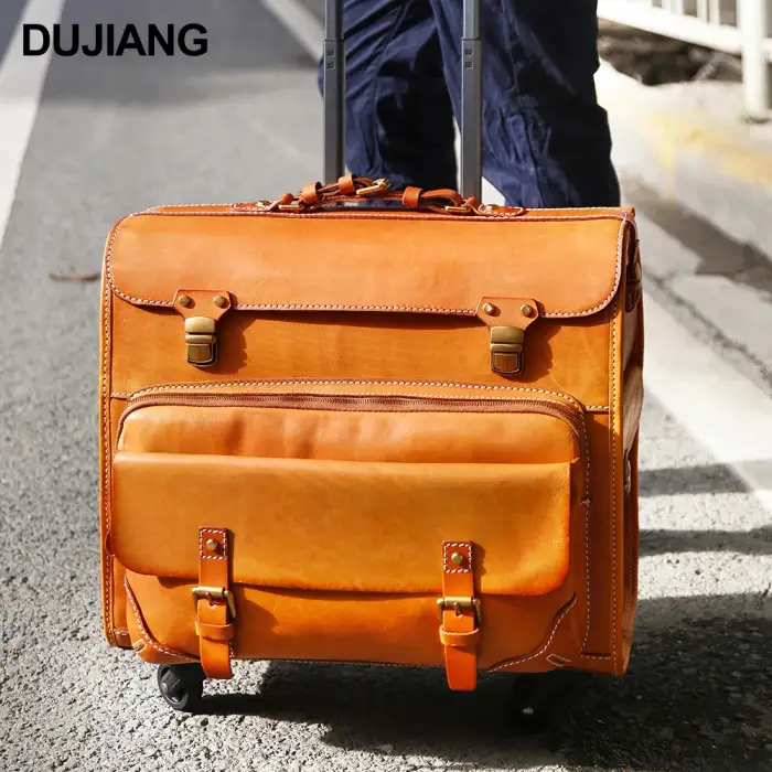 Wholesale Bulk Luxury Travel Suitcase Trolley Bag Luggage 4 Wheels Carry On Vintage Cowhide Leather Overnight Rolling Luggage Bags