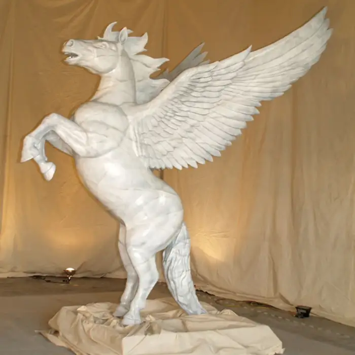 Custom made abstract white marble Pegasus fly horse with wings sculpture artwork