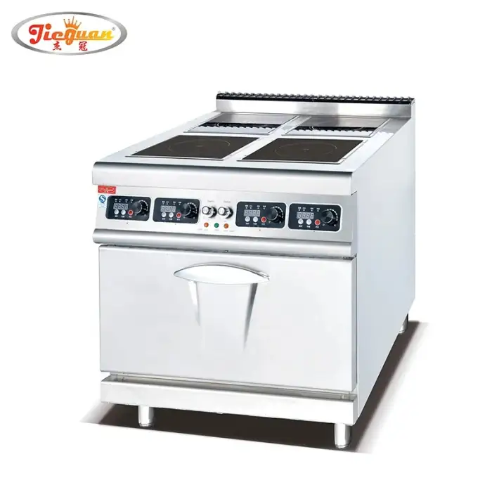 Freestanding 4 burner Induction cooker with oven functional commercial cookware