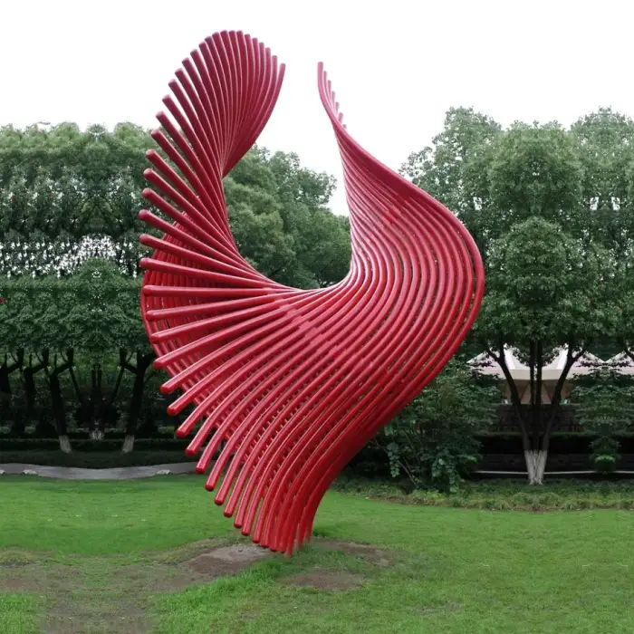 Abstract shape artwork best sell red painting stainless steel sculpture for park street