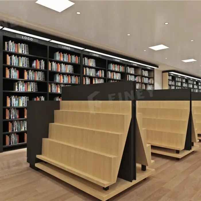 Customized Modern Book Shop Interior Layout Design High End Book Stand Store Bookshelf Book Shop Equipment Library Furniture