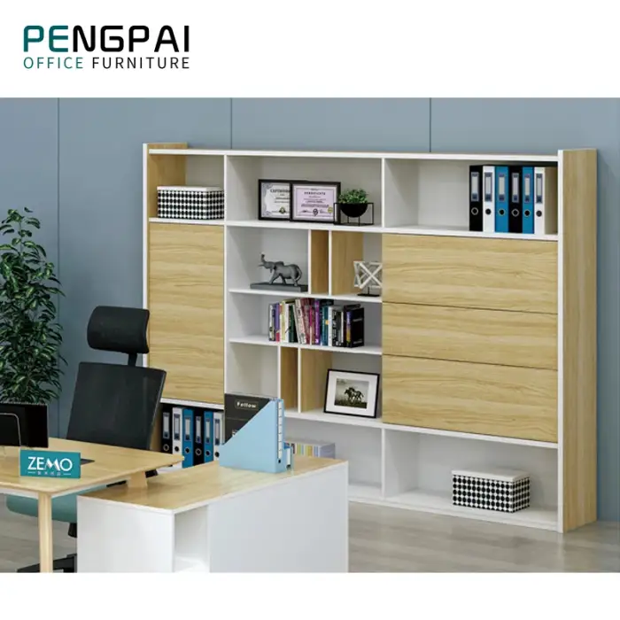 PENGPAI hotsale panel MFC wooden library bookshelf modern design office filling cabinet furniture