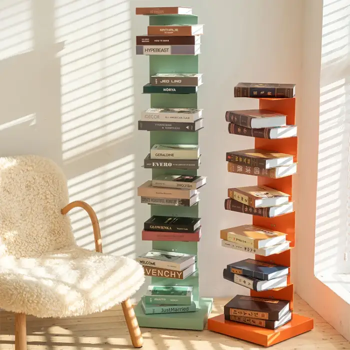 Nordic bookshelf floor-to-ceiling corner iron art invisible vertical small bookcase on the wall creative wall shelf