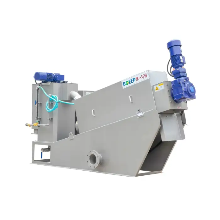 Clog-Free Self-Clean Volute Type Screw Press Multi Disk Sludge Dewatering Machine For Kitchen Food Waste Water Treatment