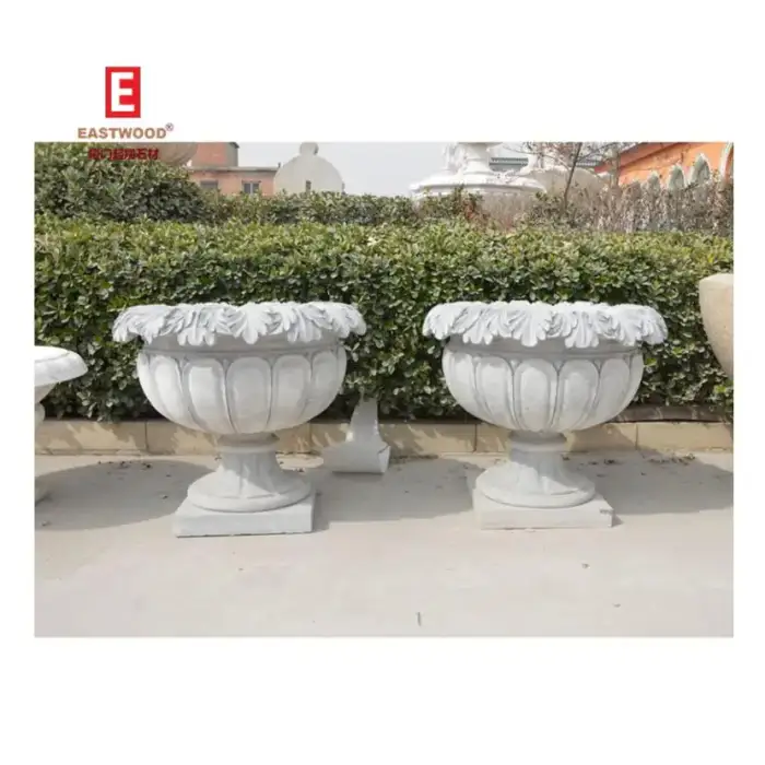 Hand Carved Garden Large Stone Flower Pot Big Marble Planter For Outdoor Landscaping