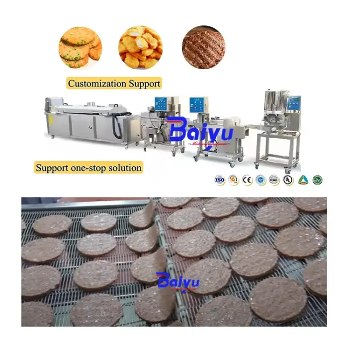 Baiyu Fully Automatic Beef and Chicken Hamburger Machine Nugget Production Line for Burger Patty Making