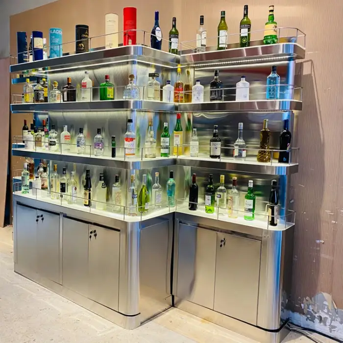 Customization stainless steel grocery shelf display wine rack for liquor store wine display rack for sale