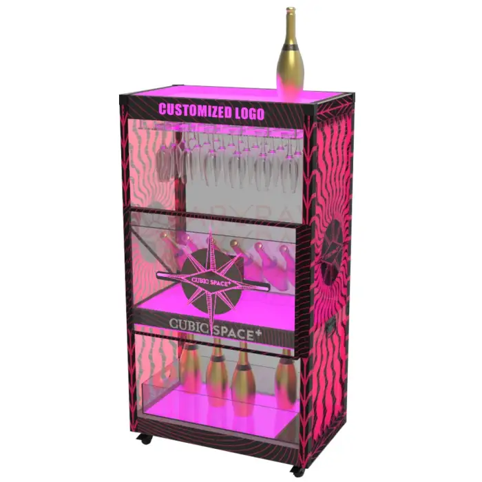 Modern Metal LED Wine Cabinet -Illuminated Display Rack for Champagne, Vodka &amp; Whiskey Bottles | Perfect for Bars, KTVs &amp;Parties