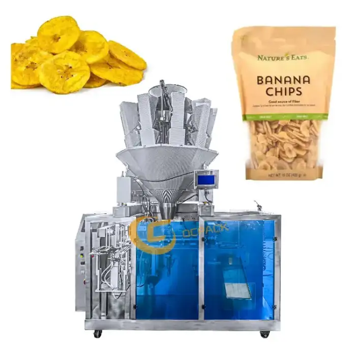 Automatic 1kg Premade Ziplock Bag Stand Up Zipper Snacks Doypack Small Potato Banana Chips Packing Machine