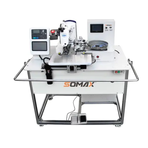 Automatic SOMAX SM-05BA Polo shirts button feeding and attaching apparel machinery sewing machines