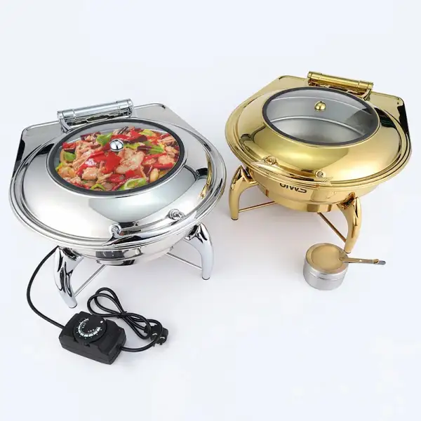 Custom Logo Round Silvery/Gold Buffet Food Warmer 6L Chafing Dish For Party Wedding