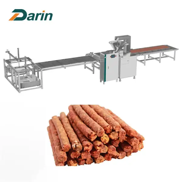 Fully Automatic Dog Chewing Meat Sticks Extruding Cutting Machine With Auto Tray Loading System