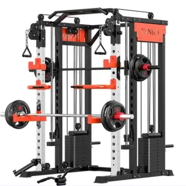 All-In-One Home Gym Equipment Multi-Functional Squat Rack and Smith Machine with Power Rack, Exercise Plate, and Cable Drive