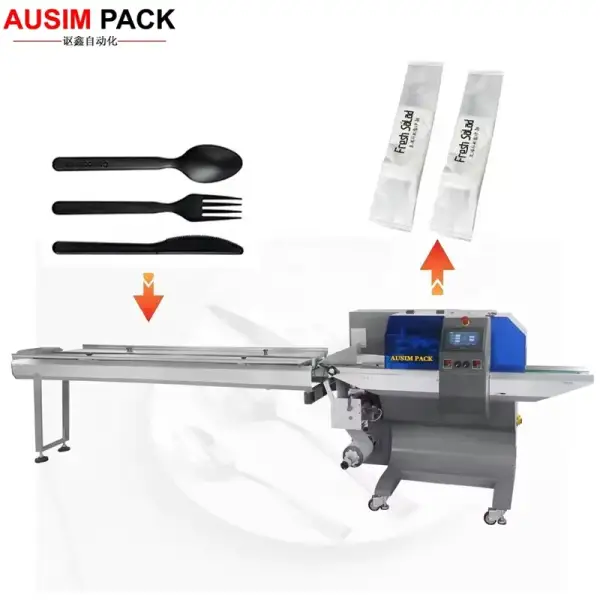 Chopstick Horizontal Small Flow High Speed Pillow Automatic Cutlery Knife Paper Wooden Spoon Fork Sealing Packing Machines