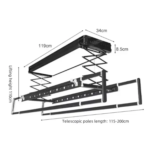 Smart Remote Control Balcony Clothes Hanger Ceiling Mounted Electric Lifting Folding LED Heated Drying Rack