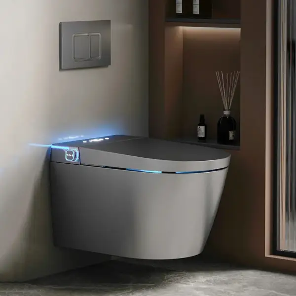 Back To Wall Mounted Hanging WC Luxury Rimless Automatic Flush Bathroom Electric Bidet Grey Wall Hung Smart Toilet