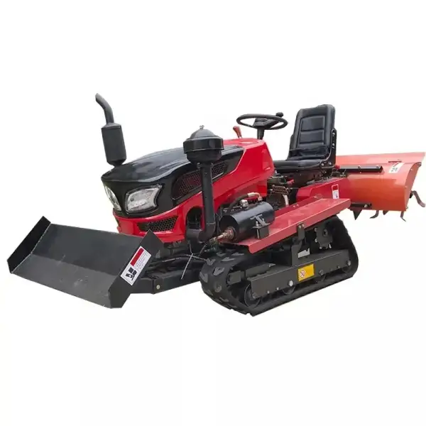 Walk Behind Cultivator Mini Rubber Track Ploughing Rotary Tiller Crawler Tractor For Wet Field