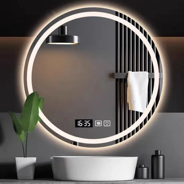 Modern Round Led Mirror Wall Mounted Touch Switch Screen Smart Mirror Silver Led Light Oval 60cm 3 Years Bathroom Mirrors