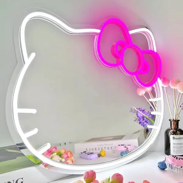 Modern Large Bathroom Vanity Makeup Smart LED Mirror Hello Kitty Decor System