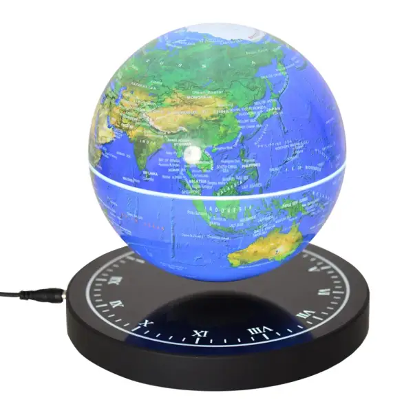 140mm Magnetic Levitation Rotating Lighting Colors  World Map Floating Clock Globe